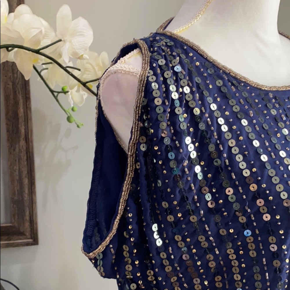 Greylin Navy Gold Sequin Sleeveless Mini Dress S - Picture 5 of 10